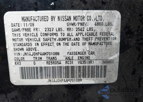 2010 Infiniti Ex35 Journey z USA, uszkodzony, nr VIN JN1AJ0HP4AM701088